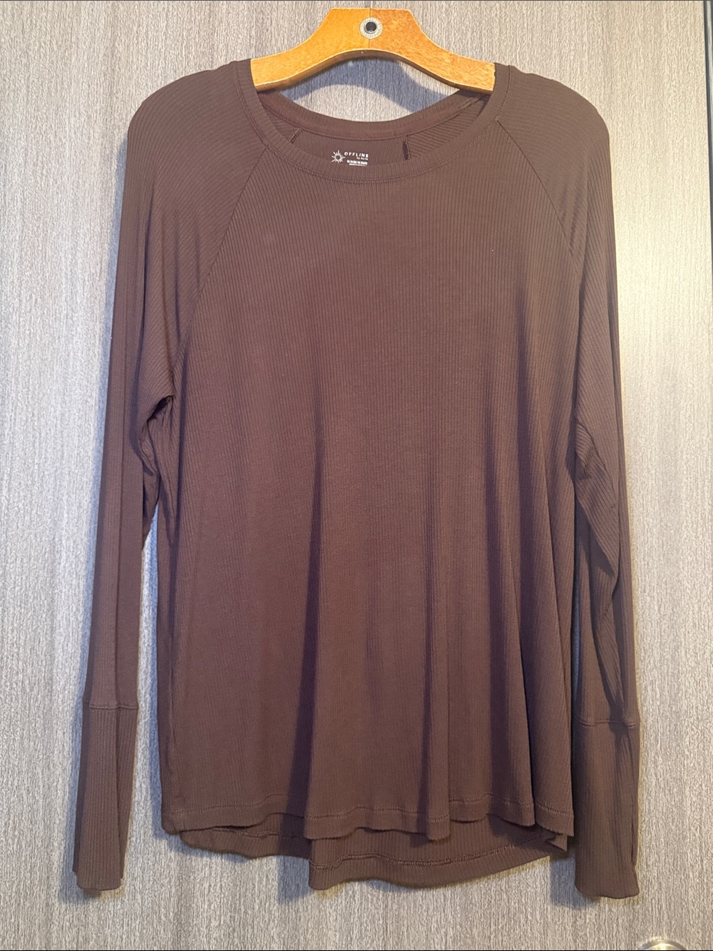 Aerie Offline Women's Thumbs Up Ribbed Raglan Long Sleeve Tshirt Size Large NWOT